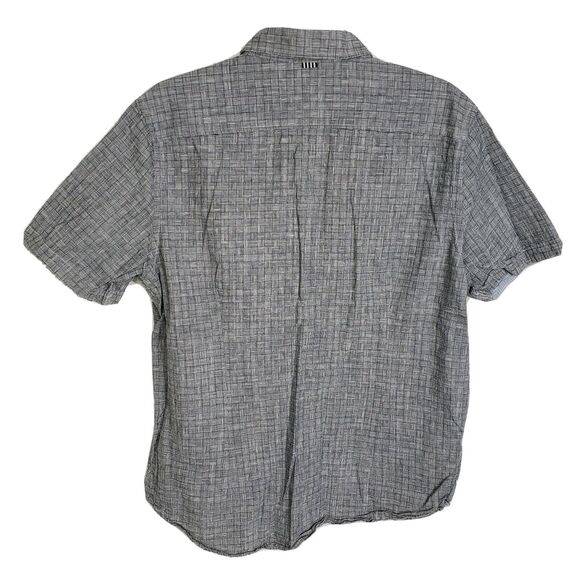 Five Four Mens Shirt Large Plaid Navy Blue White Short Sleeve Button Up Pocket - Picture 2 of 9